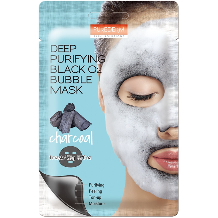 Image of Purederm Deep Purifying Black O2 Bubble Mask ""CHARCOAL""  Maschera Viso 20.0 g""